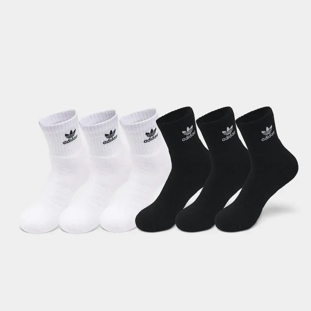 6 Pack Men's Adidas Originals Trefoil Quarter Socks Size Large - Black & White